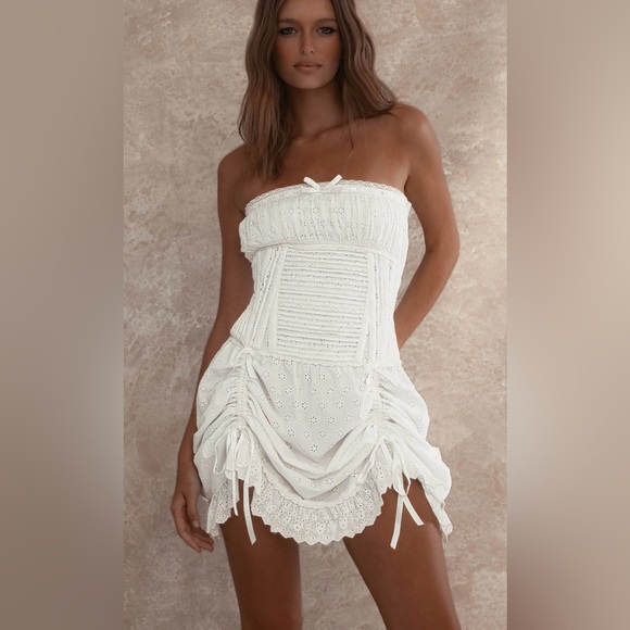 NEW $495 Fillyboo Heather Drop Waist Corset Mini Dress Broderie Anglaise XS - Picture 14 of 15